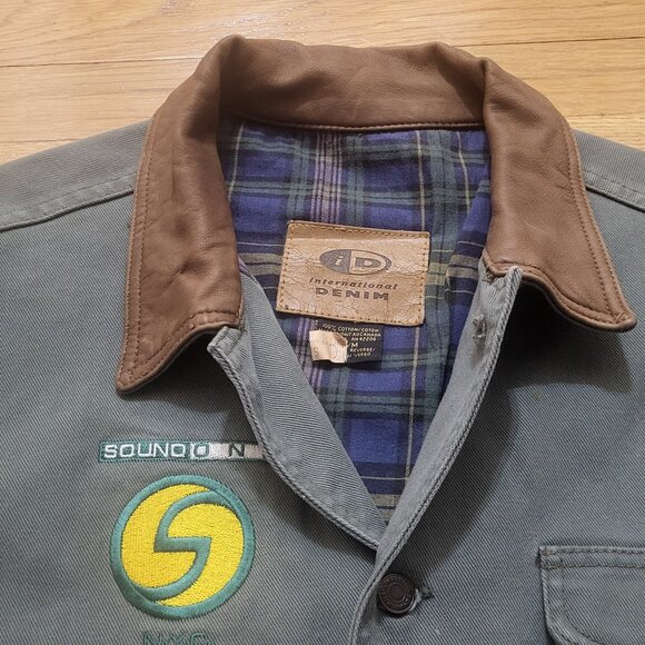 international Denim cotton lined jacket with leather collar - Picture 3 of 4